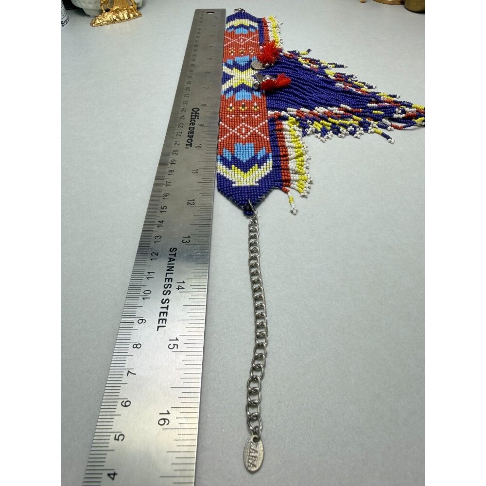 Zara Tribal Native inspired Beaded Bib Fringe Necklace Statement Bold Color - Picture 3 of 10